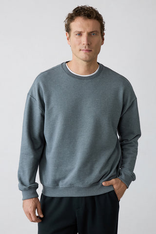  Orta Antrasit Bisiklet Yaka Regular Fit Oversize Pamuklu Basic Sweatshirt