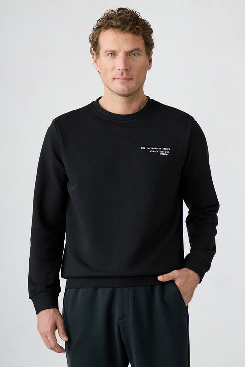 Black Crew Neck Oversized Cotton Sweatshirt