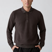 Dark Brown Regular Fit Cotton Polo Neck Sweatshirt