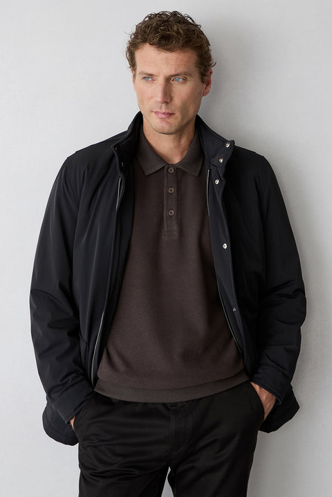 Dark Brown Regular Fit Cotton Polo Neck Sweatshirt