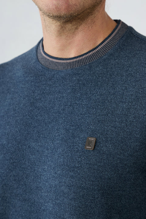 Medium Navy Mélange Crew Neck Regular Fit Cotton Sweatshirt