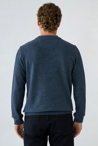  Orta Lacivert Melanj Bisiklet Yaka Regular Fit Pamuklu Sweatshirt
