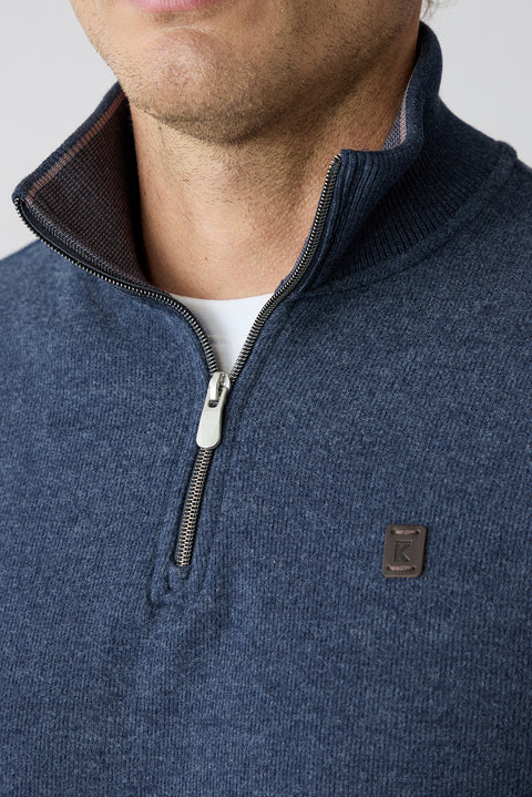 Mid Navy Melange Boat Neck Regular Fit Cotton Sweatshirt