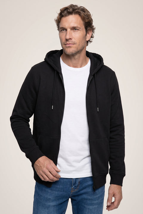 Siyah Kapüşonlu Fermuarlı Cepli Regular Fit Şardonlu Sıcak Tutan Pamuklu Basic Sweatshirt Hırka