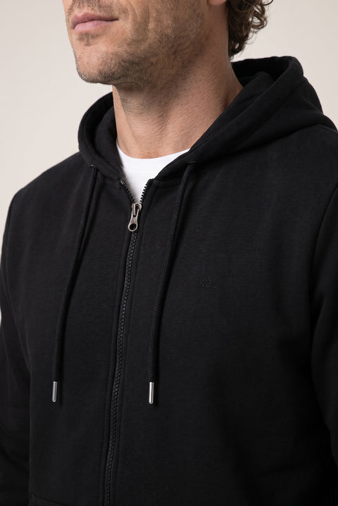 Siyah Kapüşonlu Fermuarlı Cepli Regular Fit Şardonlu Sıcak Tutan Pamuklu Basic Sweatshirt Hırka