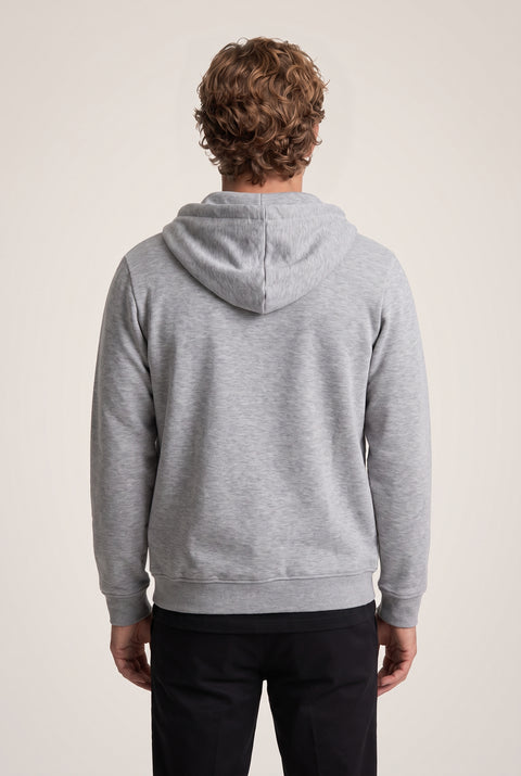 Orta Gri Melanj Kapüşonlu Fermuarlı Cepli Regular Fit Şardonlu Sıcak Tutan Pamuklu Basic Sweatshirt Hırka