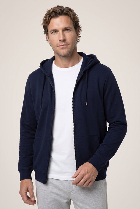 Koyu Lacivert Kapüşonlu Fermuarlı Cepli Regular Fit Şardonlu Sıcak Tutan Pamuklu Basic Sweatshirt Hırka