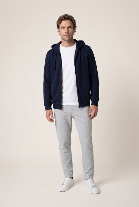 Koyu Lacivert Kapüşonlu Fermuarlı Cepli Regular Fit Şardonlu Sıcak Tutan Pamuklu Basic Sweatshirt Hırka