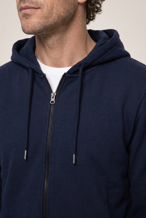 Koyu Lacivert Kapüşonlu Fermuarlı Cepli Regular Fit Şardonlu Sıcak Tutan Pamuklu Basic Sweatshirt Hırka