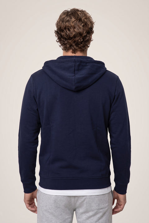 Koyu Lacivert Kapüşonlu Fermuarlı Cepli Regular Fit Şardonlu Sıcak Tutan Pamuklu Basic Sweatshirt Hırka