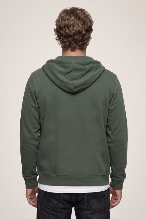 Orta Haki Kapüşonlu Fermuarlı Cepli Regular Fit Şardonlu Sıcak Tutan Pamuklu Basic Sweatshirt Hırka