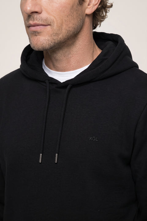 Siyah Kapüşonlu Cepli Regular Fit Şardonlu Sıcak Tutan Pamuklu Basic Sweatshirt