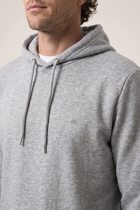 Orta Gri Melanj Kapüşonlu Cepli Regular Fit Şardonlu Sıcak Tutan Pamuklu Basic Sweatshirt