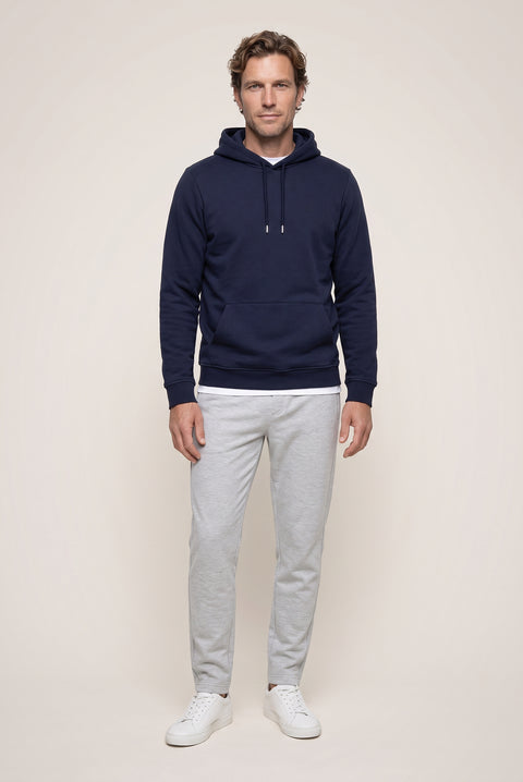 Koyu Lacivert Kapüşonlu Cepli Regular Fit Şardonlu Sıcak Tutan Pamuklu Basic Sweatshirt