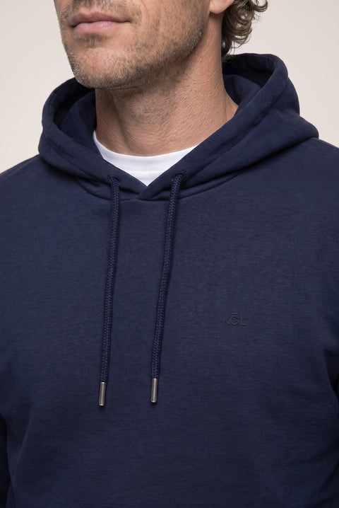 Koyu Lacivert Kapüşonlu Cepli Regular Fit Şardonlu Sıcak Tutan Pamuklu Basic Sweatshirt