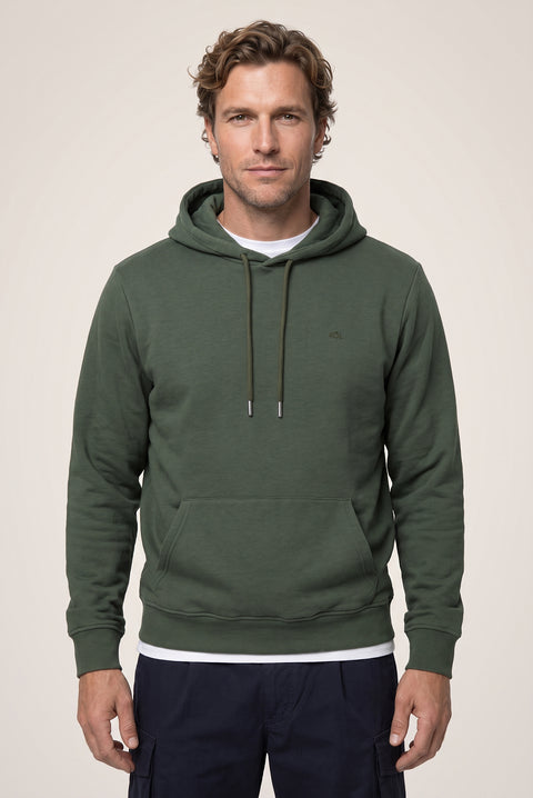 Orta Haki Kapüşonlu Cepli Regular Fit Şardonlu Sıcak Tutan Pamuklu Basic Sweatshirt