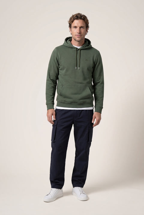Orta Haki Kapüşonlu Cepli Regular Fit Şardonlu Sıcak Tutan Pamuklu Basic Sweatshirt