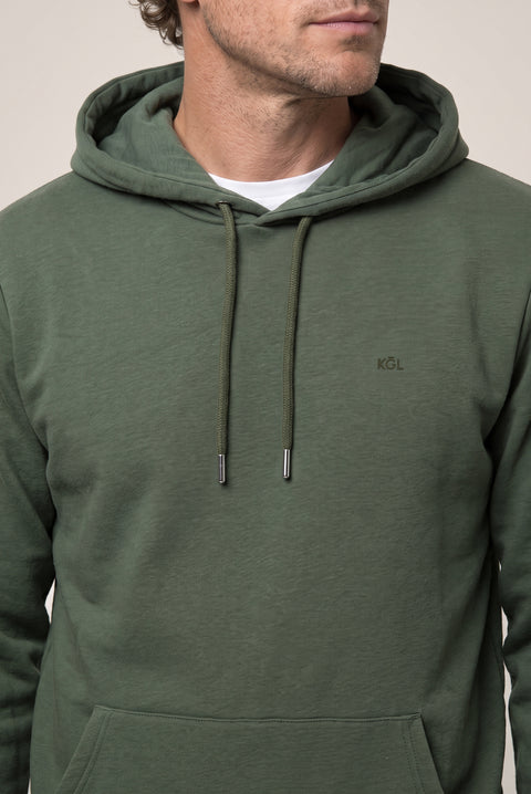 Orta Haki Kapüşonlu Cepli Regular Fit Şardonlu Sıcak Tutan Pamuklu Basic Sweatshirt