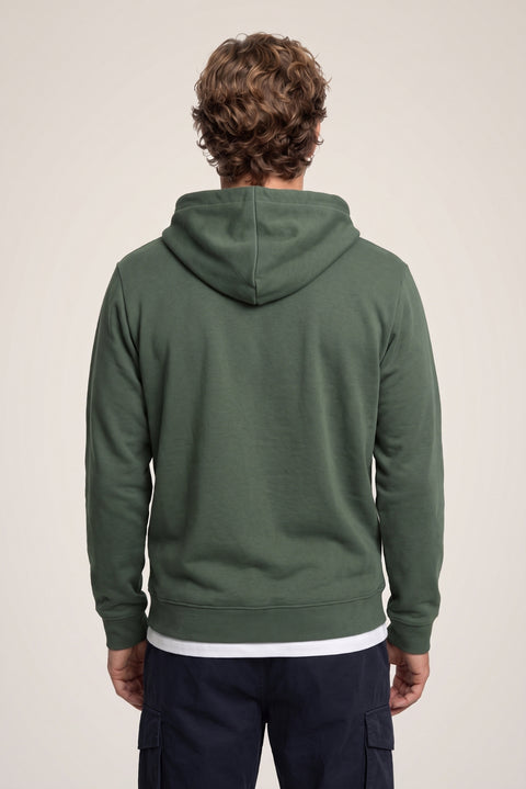 Orta Haki Kapüşonlu Cepli Regular Fit Şardonlu Sıcak Tutan Pamuklu Basic Sweatshirt