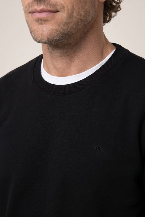 Siyah Bisiklet Yaka Regular Fit Pamuklu Şardonlu Sıcak Tutan Basic Sweatshirt