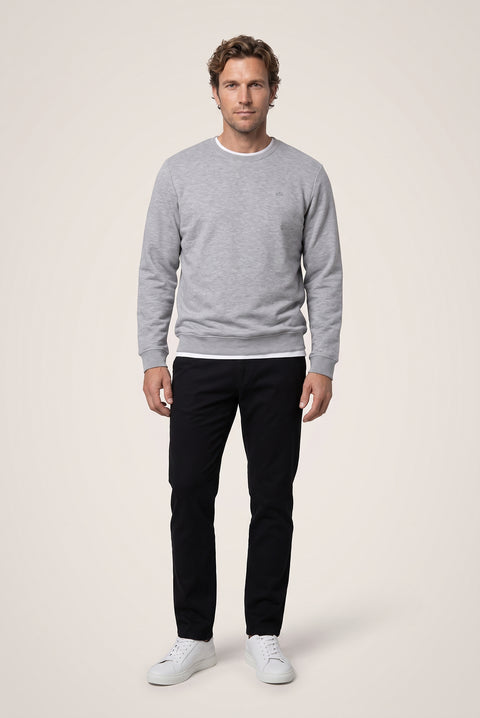 Orta Gri Melanj Bisiklet Yaka Regular Fit Pamuklu Şardonlu Sıcak Tutan Basic Sweatshirt