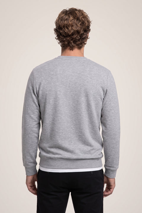Orta Gri Melanj Bisiklet Yaka Regular Fit Pamuklu Şardonlu Sıcak Tutan Basic Sweatshirt