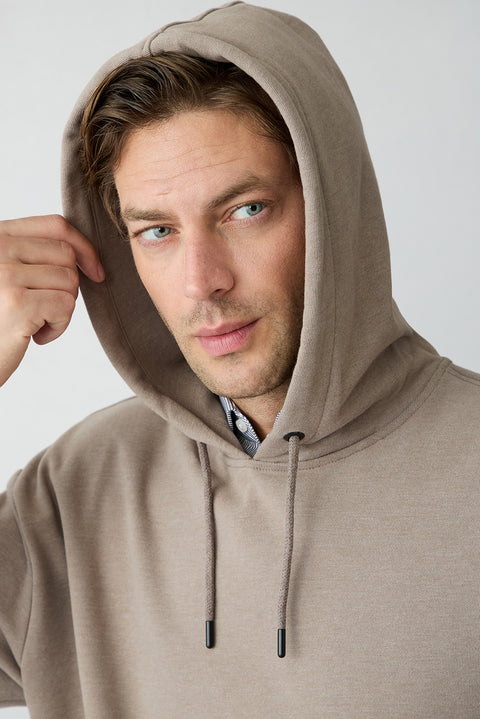 Light Brown Melange Oversize Plain Hooded Cotton Sweatshirt