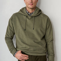 Medium Khaki Mélange Oversized Plain Hooded Cotton Sweatshirt