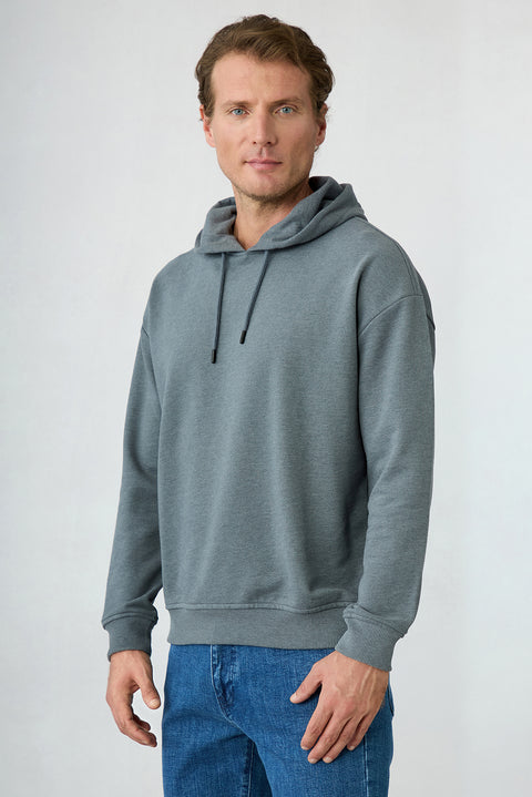 Orta Antrasit Kapüşonlu Regular Fit Pamuklu Sweatshirt