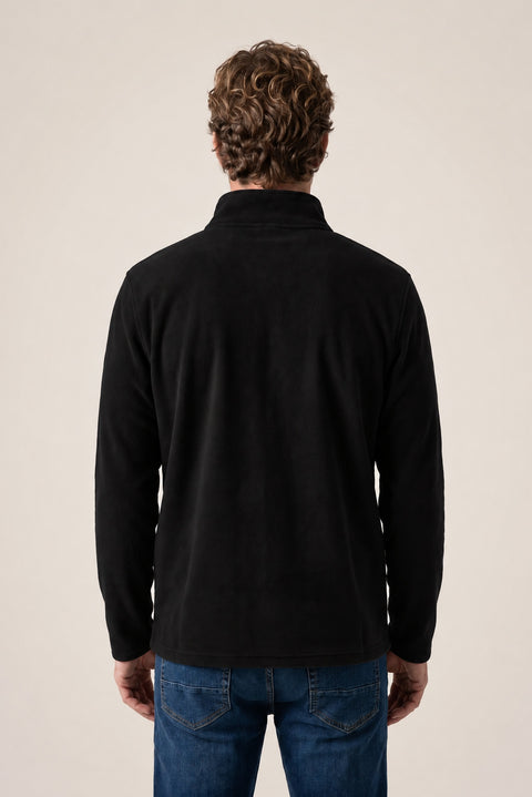 Black Regular Fit Boat Neck Fleece
