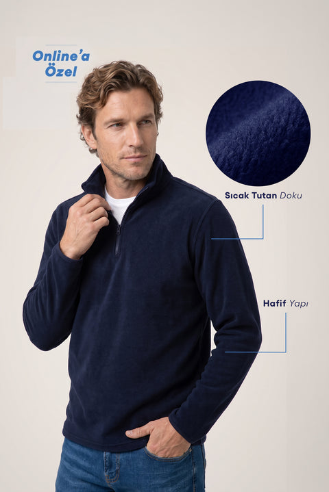 Dark Navy Regular Fit Boat Neck Fleece