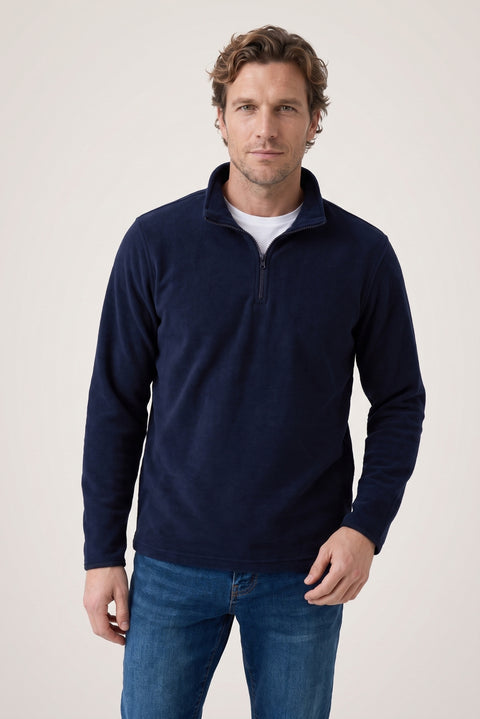 Dark Navy Regular Fit Boat Neck Fleece