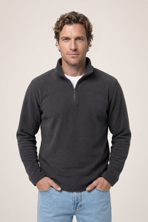 Orta Antrasit Fermuarlı Bato Yaka Regular Fit Polar Sweatshirt