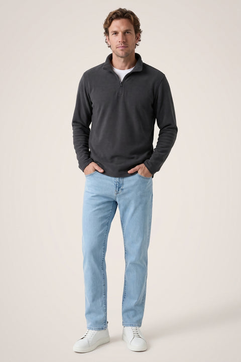 Orta Antrasit Fermuarlı Bato Yaka Regular Fit Polar Sweatshirt