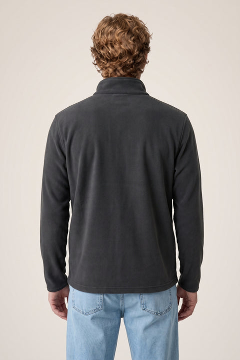 Orta Antrasit Fermuarlı Bato Yaka Regular Fit Polar Sweatshirt