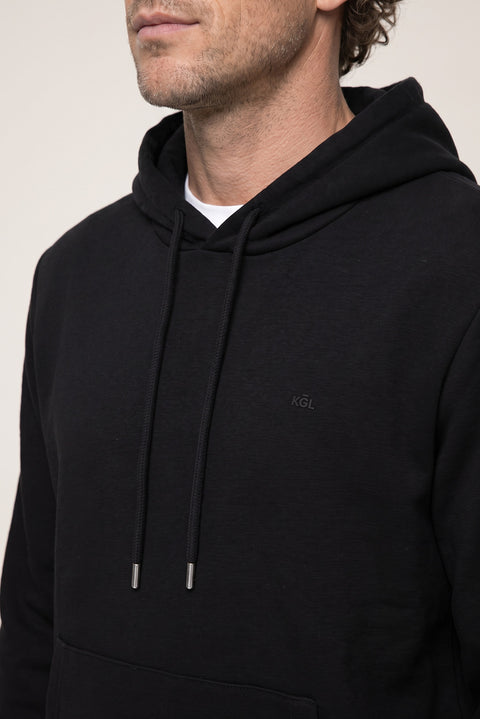 Siyah Kapüşonlu Regular Fit Pamuklu Cepli Sweatshirt