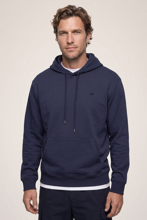 Koyu Lacivert Kapüşonlu Regular Fit Pamuklu Cepli Sweatshirt