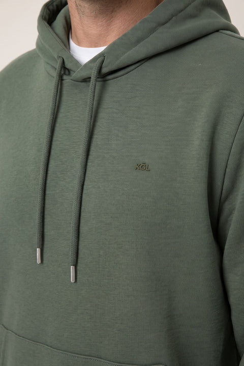 Orta Haki Kapüşonlu Regular Fit Pamuklu Cepli Sweatshirt