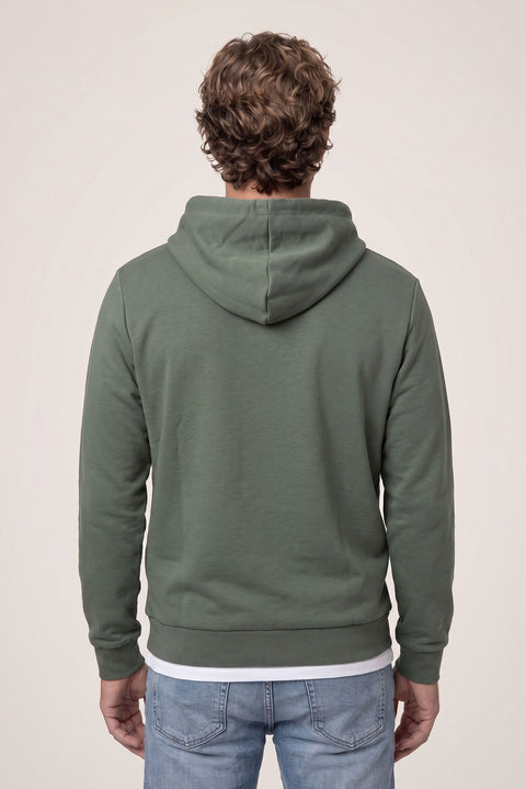 Orta Haki Kapüşonlu Regular Fit Pamuklu Cepli Sweatshirt