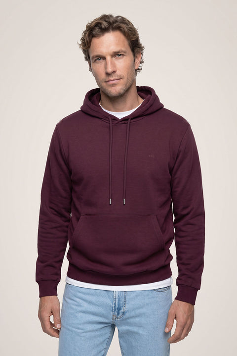 Koyu Bordo Kapüşonlu Regular Fit Pamuklu Cepli Sweatshirt