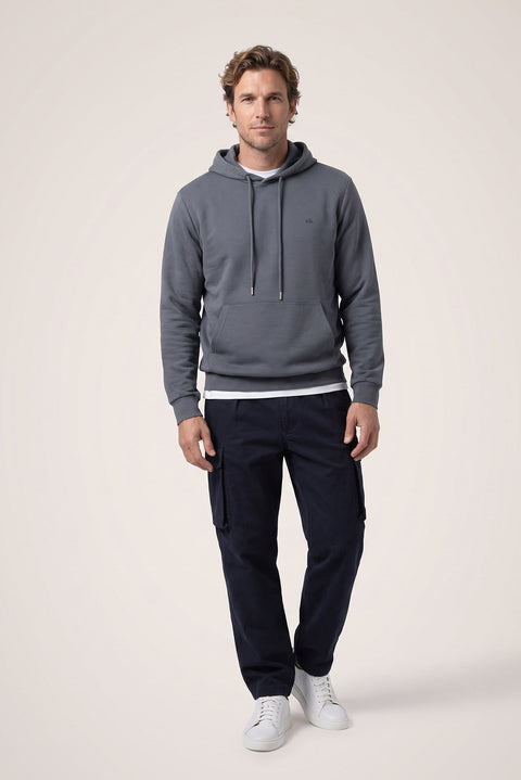Orta Antrasit Kapüşonlu Regular Fit Pamuklu Cepli Sweatshirt