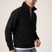 Siyah Fermuarlı Yarım Balıkçı Yaka Regular Fit Pamuklu Basic Sweatshirt