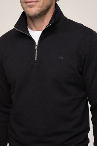  Siyah Fermuarlı Yarım Balıkçı Yaka Regular Fit Pamuklu Basic Sweatshirt