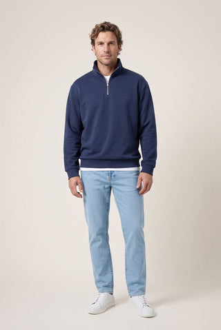  Koyu Lacivert Fermuarlı Yarım Balıkçı Yaka Regular Fit Pamuklu Basic Sweatshirt