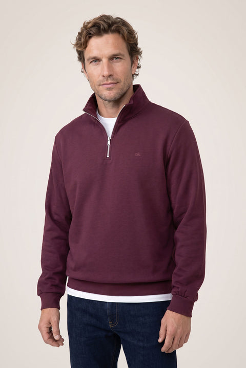 Koyu Bordo Fermuarlı Yarım Balıkçı Yaka Regular Fit Pamuklu Basic Sweatshirt