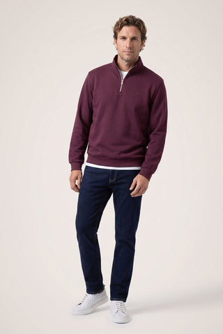  Koyu Bordo Fermuarlı Yarım Balıkçı Yaka Regular Fit Pamuklu Basic Sweatshirt