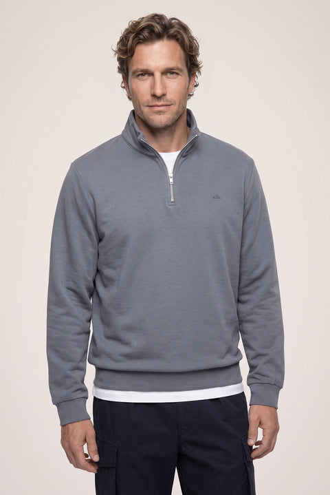 Orta Antrasit Fermuarlı Yarım Balıkçı Yaka Regular Fit Pamuklu Basic Sweatshirt
