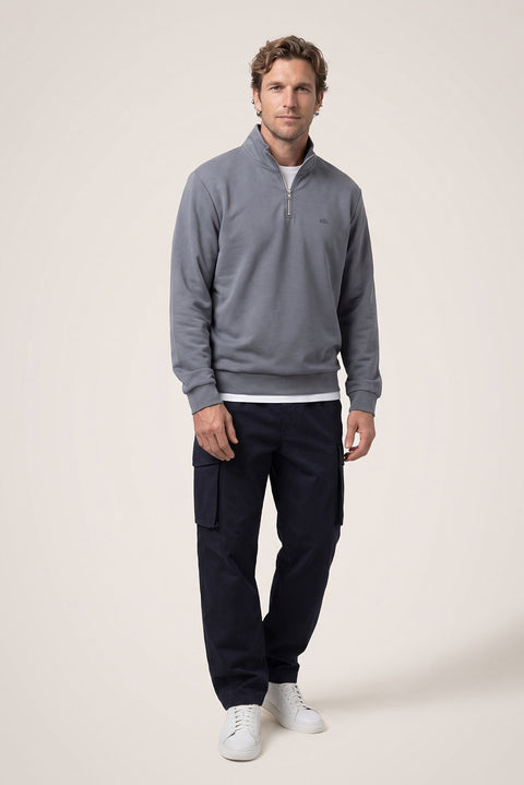 Orta Antrasit Fermuarlı Yarım Balıkçı Yaka Regular Fit Pamuklu Basic Sweatshirt