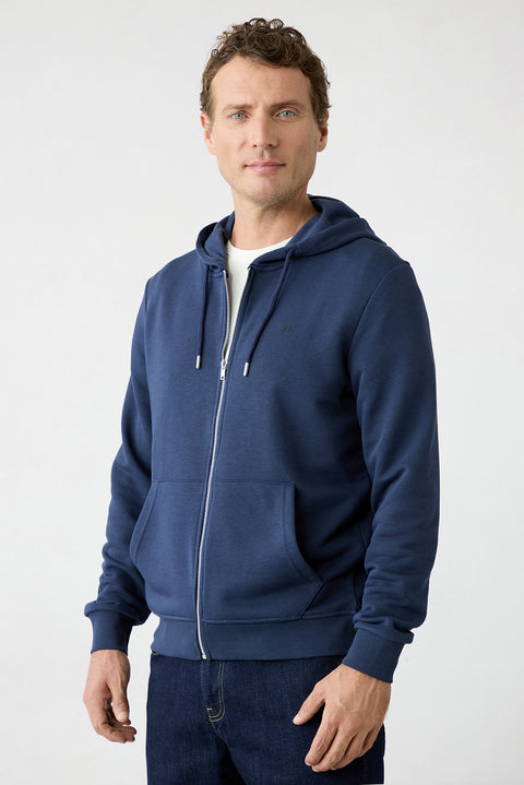 Dark Navy Hooded Zip-Up Regular Fit Sweatshirt