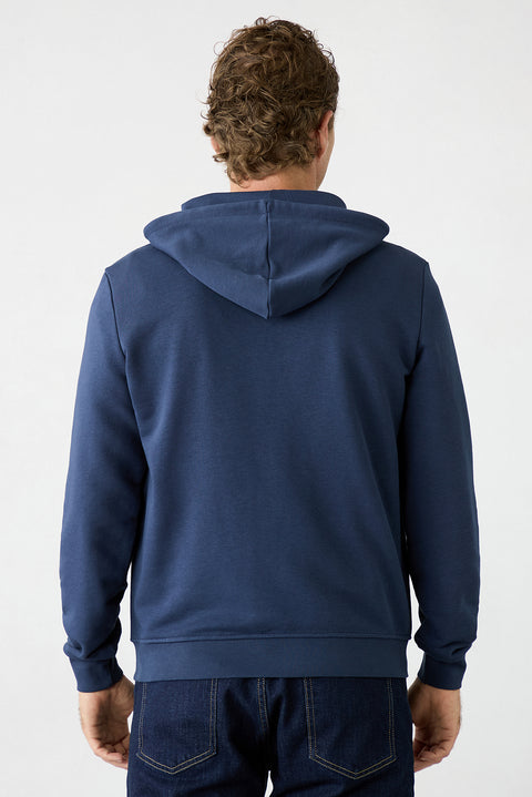 Dark Navy Hooded Zip-Up Regular Fit Sweatshirt